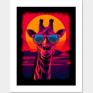 80s Synthwave Giraffe Posters and Art